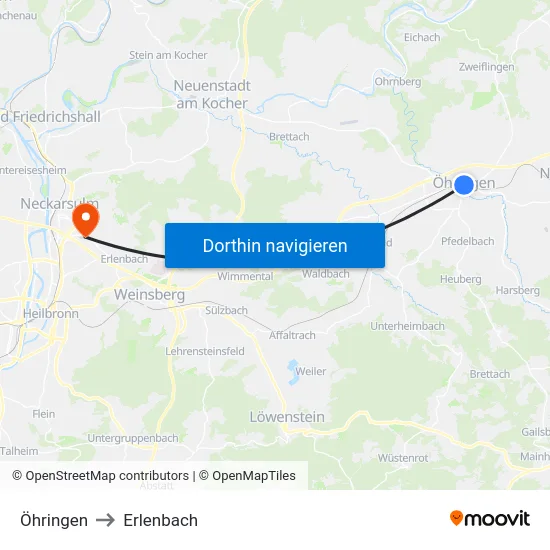 Öhringen to Erlenbach map