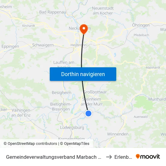Gemeindeverwaltungsverband Marbach am Neckar to Erlenbach map