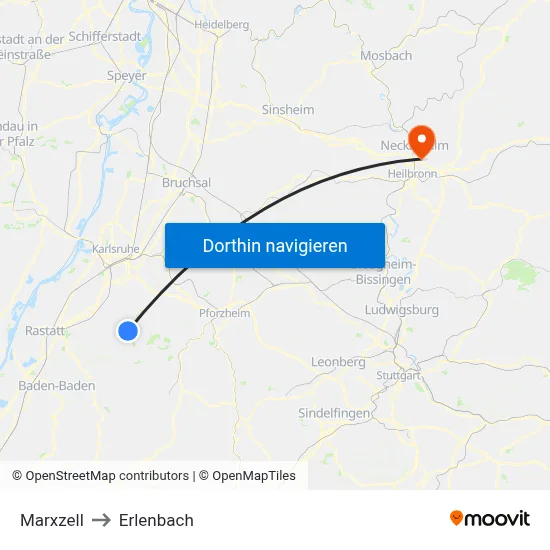 Marxzell to Erlenbach map