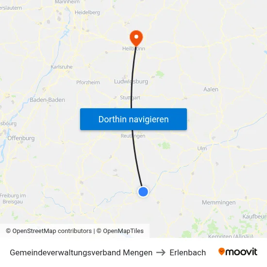 Gemeindeverwaltungsverband Mengen to Erlenbach map