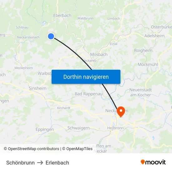 Schönbrunn to Erlenbach map