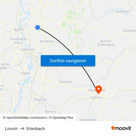 Lorsch to Erlenbach map