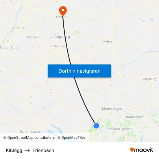 Kißlegg to Erlenbach map