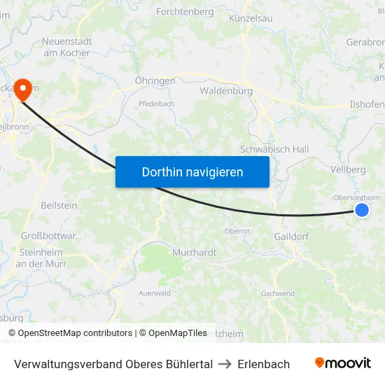 Verwaltungsverband Oberes Bühlertal to Erlenbach map