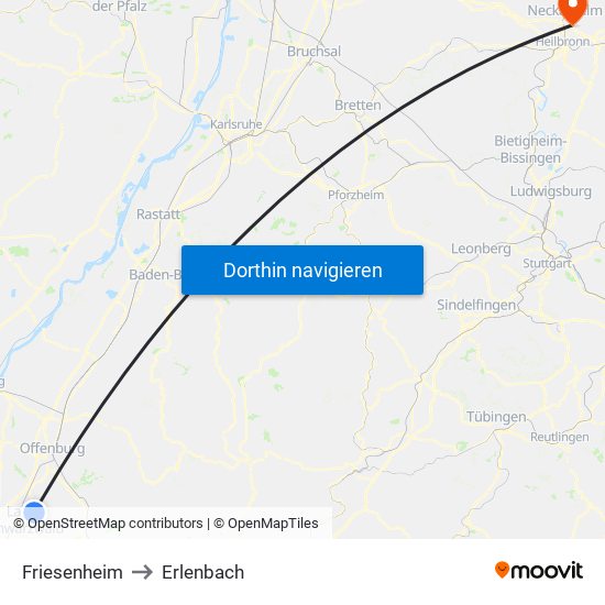 Friesenheim to Erlenbach map