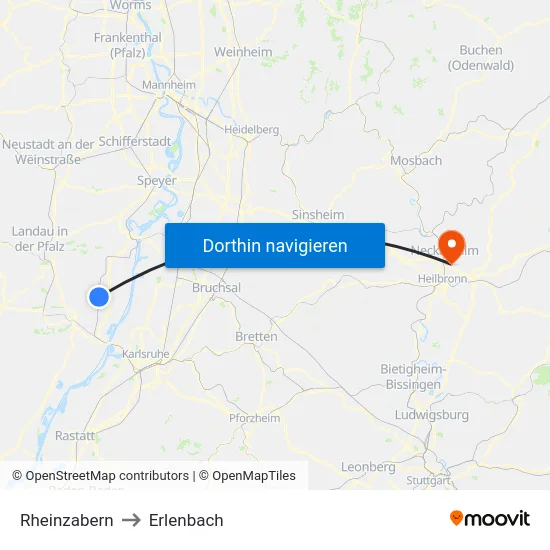 Rheinzabern to Erlenbach map