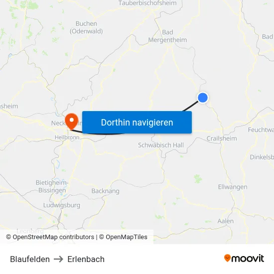 Blaufelden to Erlenbach map