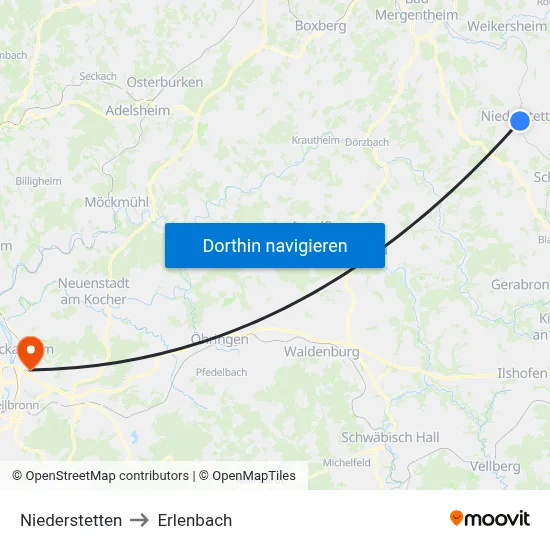 Niederstetten to Erlenbach map