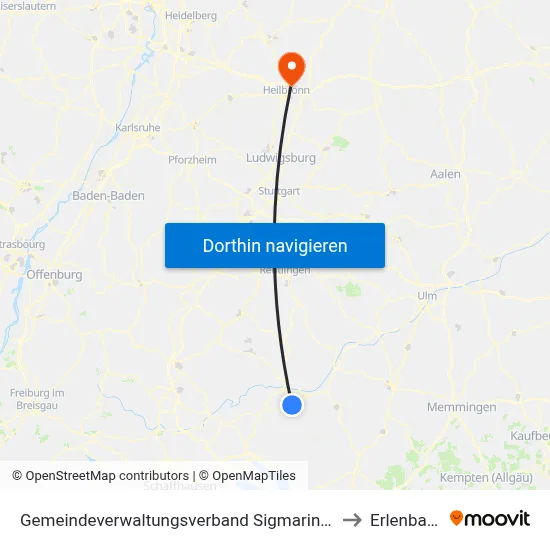 Gemeindeverwaltungsverband Sigmaringen to Erlenbach map