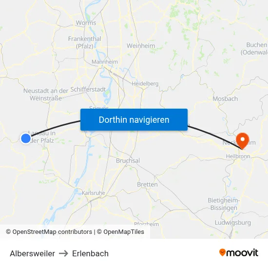 Albersweiler to Erlenbach map