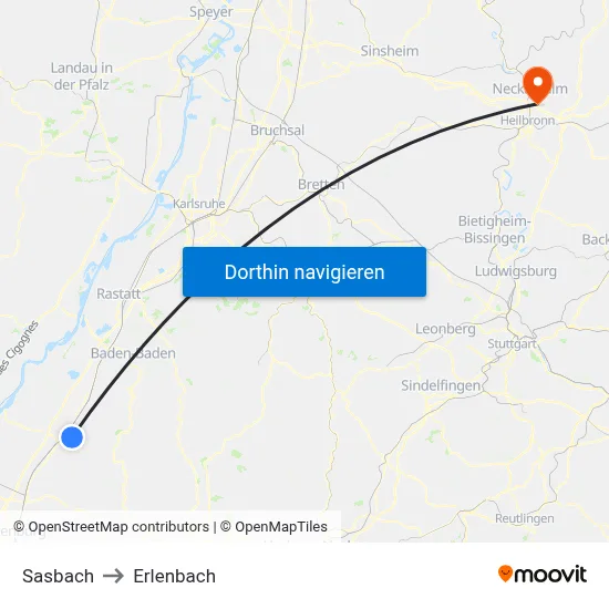 Sasbach to Erlenbach map