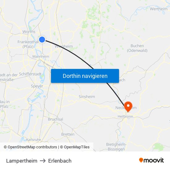 Lampertheim to Erlenbach map