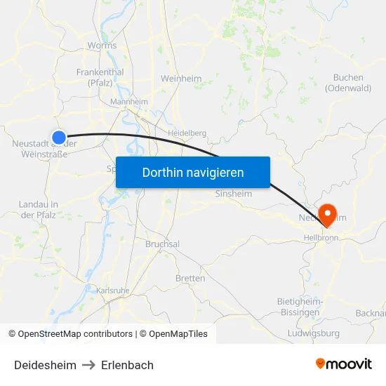 Deidesheim to Erlenbach map