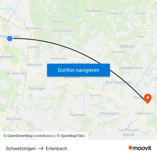 Schwetzingen to Erlenbach map