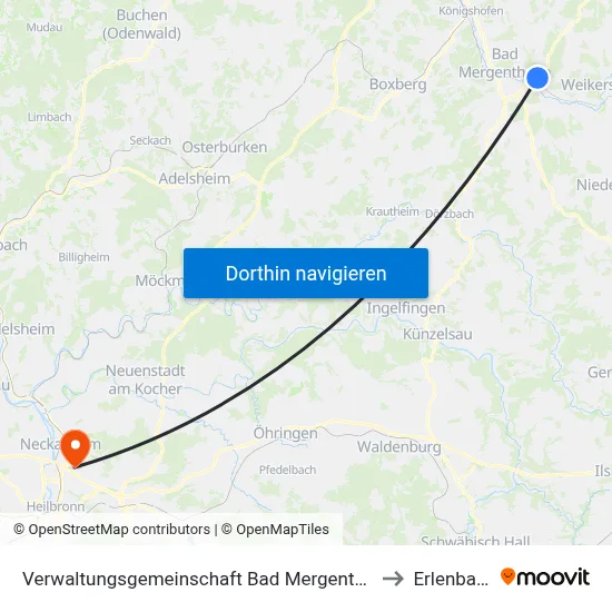 Verwaltungsgemeinschaft Bad Mergentheim to Erlenbach map