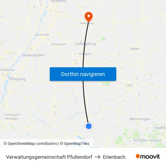 Verwaltungsgemeinschaft Pfullendorf to Erlenbach map