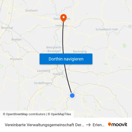 Vereinbarte Verwaltungsgemeinschaft Der Stadt Nürtingen to Erlenbach map