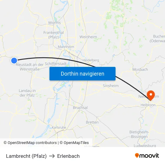 Lambrecht (Pfalz) to Erlenbach map