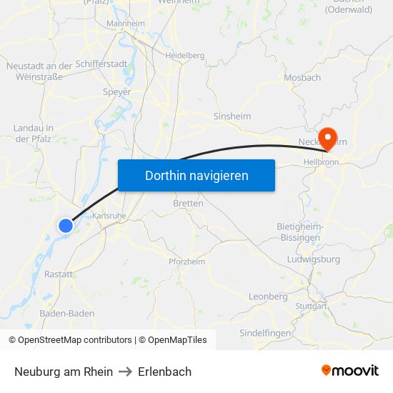 Neuburg am Rhein to Erlenbach map