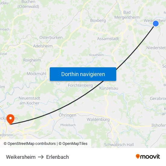 Weikersheim to Erlenbach map