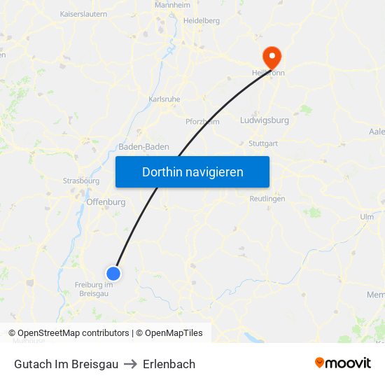 Gutach Im Breisgau to Erlenbach map