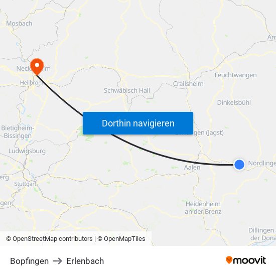 Bopfingen to Erlenbach map