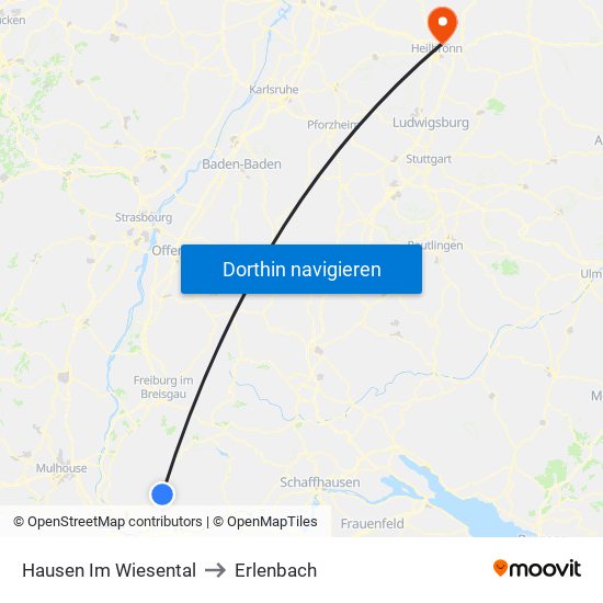 Hausen Im Wiesental to Erlenbach map