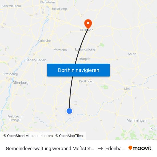 Gemeindeverwaltungsverband Meßstetten to Erlenbach map