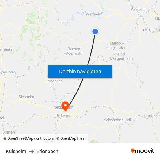 Külsheim to Erlenbach map