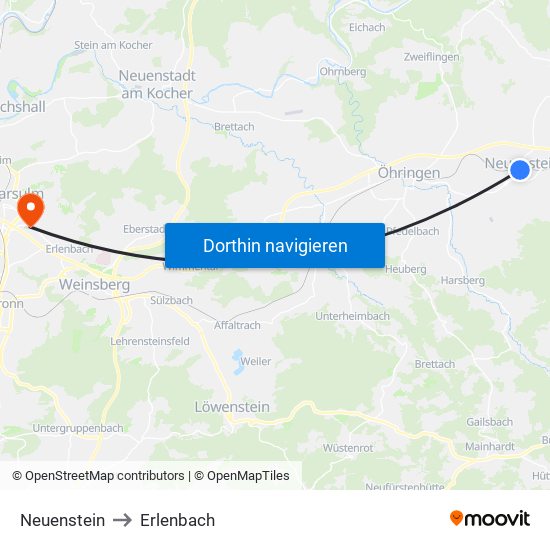 Neuenstein to Erlenbach map