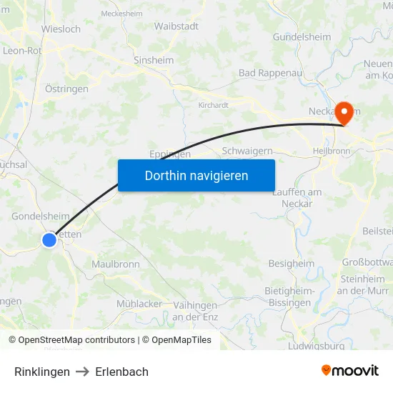 Rinklingen to Erlenbach map