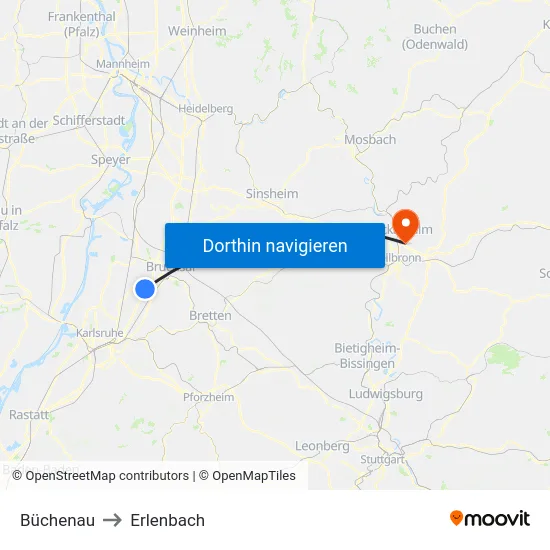 Büchenau to Erlenbach map