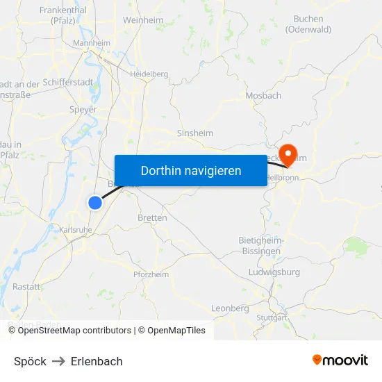 Spöck to Erlenbach map