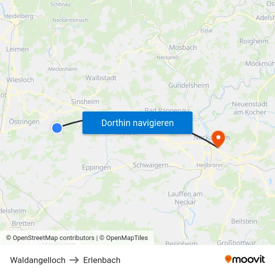 Waldangelloch to Erlenbach map