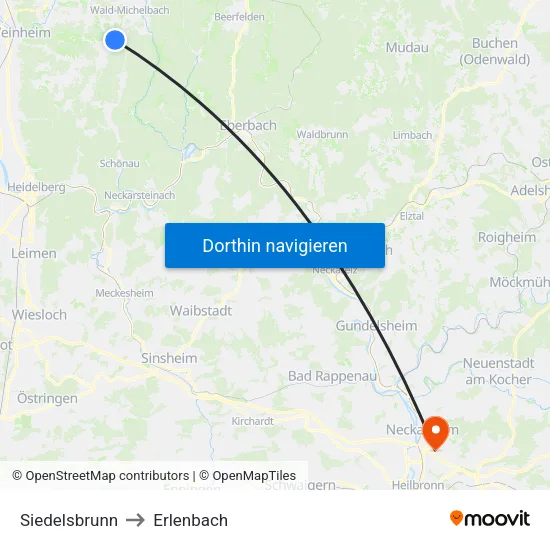 Siedelsbrunn to Erlenbach map