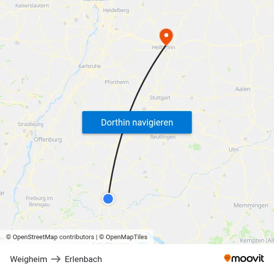 Weigheim to Erlenbach map