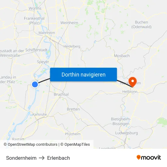 Sondernheim to Erlenbach map