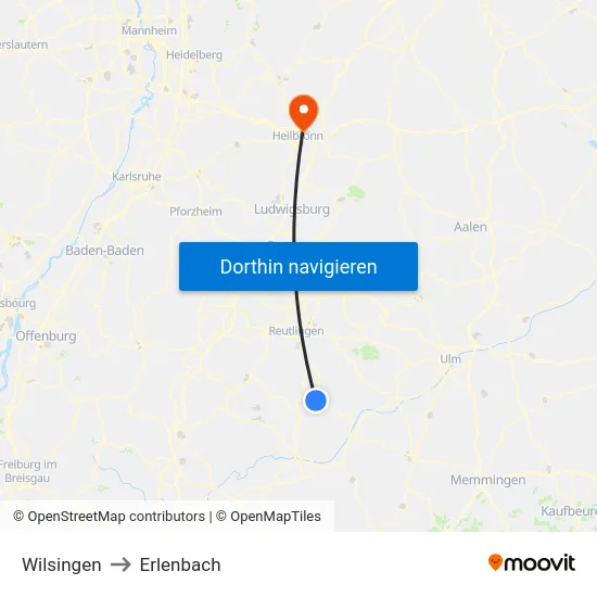 Wilsingen to Erlenbach map