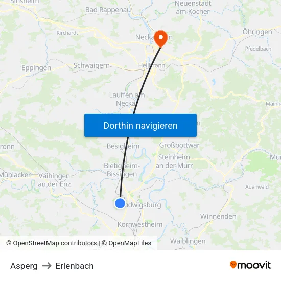 Asperg to Erlenbach map