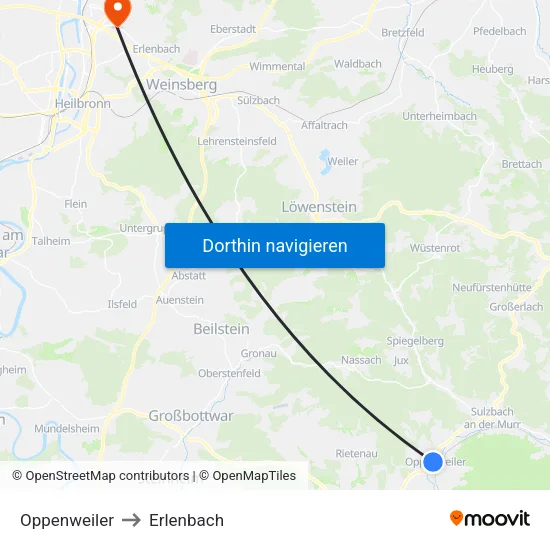 Oppenweiler to Erlenbach map
