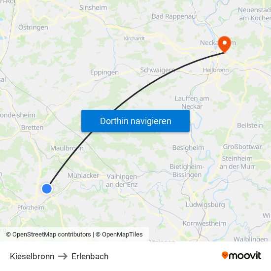 Kieselbronn to Erlenbach map