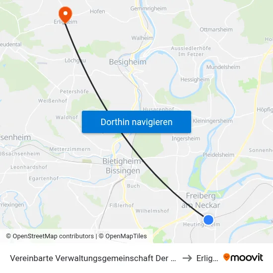Vereinbarte Verwaltungsgemeinschaft Der Stadt Freiberg am Neckar to Erligheim map