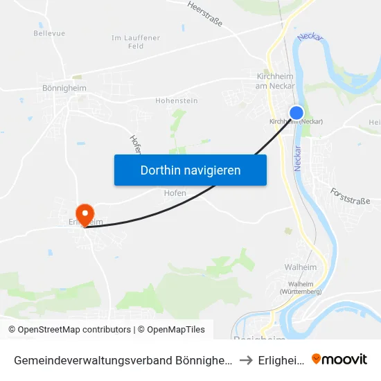 Gemeindeverwaltungsverband Bönnigheim to Erligheim map