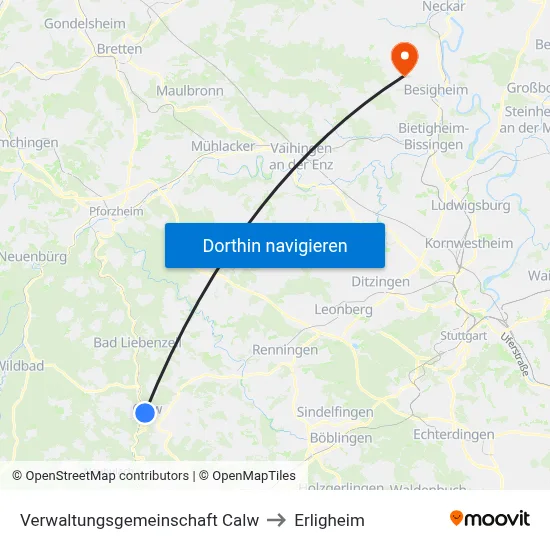 Verwaltungsgemeinschaft Calw to Erligheim map