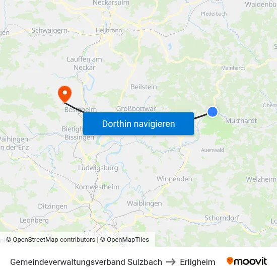 Gemeindeverwaltungsverband Sulzbach to Erligheim map