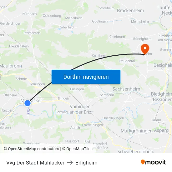 Vvg Der Stadt Mühlacker to Erligheim map