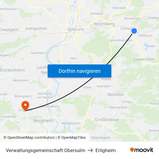 Verwaltungsgemeinschaft Obersulm to Erligheim map
