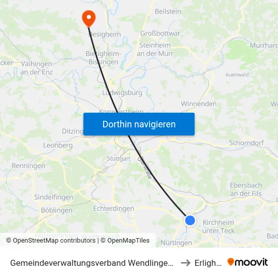 Gemeindeverwaltungsverband Wendlingen am Neckar to Erligheim map