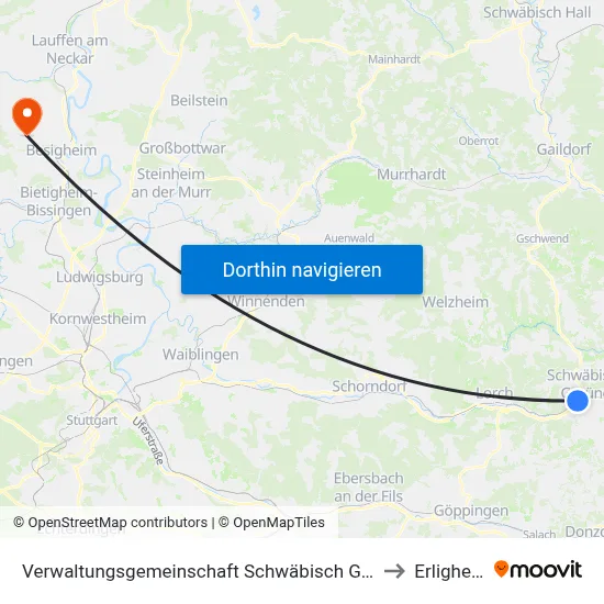 Verwaltungsgemeinschaft Schwäbisch Gmünd to Erligheim map