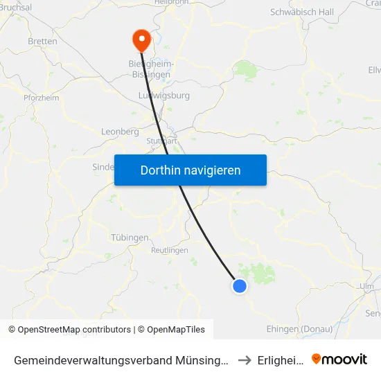 Gemeindeverwaltungsverband Münsingen to Erligheim map